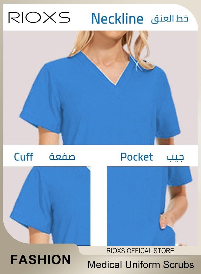 RIOXS Unisex Medical Uniform Scrubs Women And Men Scrubs Set Medical Scrubs Short Sleeve Top And Pants - Image 3